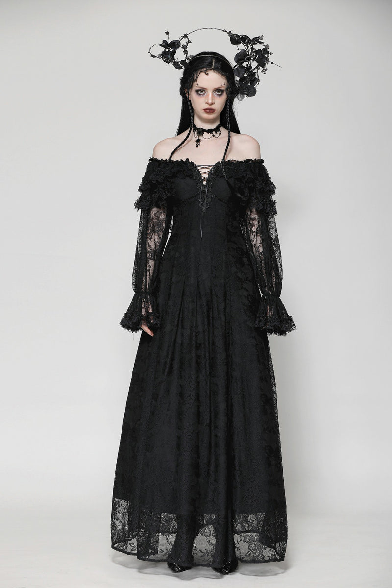 elegant gothic dress Black and White Evening Gown with Off-Shoulder Design Plus Size witchy vibes for the atmospheric allure of winter days Gothic Prom Dresses