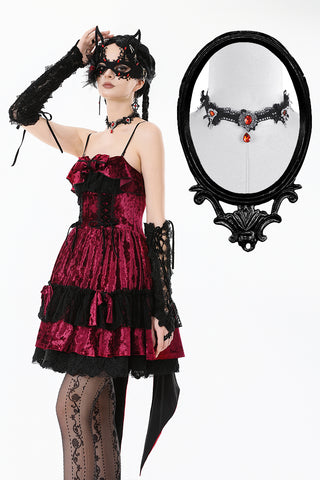 Fallen Prayer｜Gothic Red Gem Cross Lace Choker ACK153