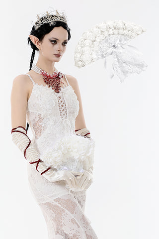 Elegant White Gothic Rose Lace Fan｜Non-foldable AFN004