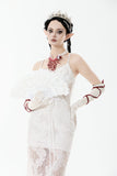 Elegant White Gothic Rose Lace Fan｜Non-foldable AFN004