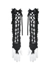 Black Gothic Lace Long Gloves with Ribbon Ties AGL029