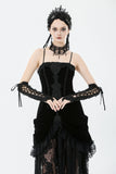 Black Gothic Lace Long Gloves with Ribbon Ties AGL029