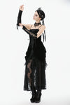 Black Gothic Lace Long Gloves with Ribbon Ties AGL029