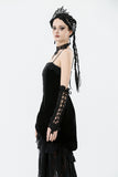 Black Gothic Lace Long Gloves with Ribbon Ties AGL029