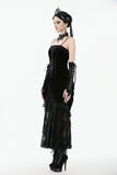 Black Gothic Lace Long Gloves with Ribbon Ties AGL029