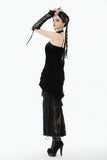 Black Gothic Lace Long Gloves with Ribbon Ties AGL029