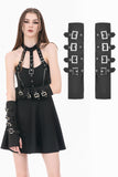Goth Punk Matte Black Multi-Buckle Eyelet Strap Elasticated Gloves AGL032