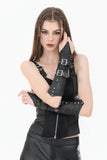 Punk Vintage Matte Leather Buckled Riveted Gauntlets AGL034BK