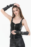 Punk Vintage Matte Leather Buckled Riveted Gauntlets AGL034BK