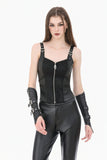 Punk Vintage Matte Leather Buckled Riveted Gauntlets AGL034BK