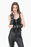 Punk Vintage Matte Leather Buckled Riveted Gauntlets AGL034BK