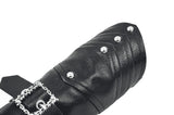 Punk Vintage Matte Leather Buckled Riveted Gauntlets AGL034BK
