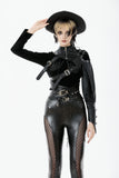 Asymmetric Punk Leather Shoulder Cape｜Zipper Collar & Strap-Laced Sleeve BW166