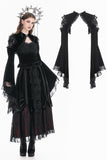Gothic Revival Velvet Shrug with High Neck, Lace-Cutout Shoulders and Flared Ruffle Sleeves BW172