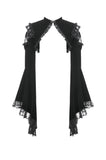 Gothic Revival Velvet Shrug with High Neck, Lace-Cutout Shoulders and Flared Ruffle Sleeves BW172