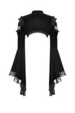Gothic Revival Velvet Shrug with High Neck, Lace-Cutout Shoulders and Flared Ruffle Sleeves BW172