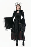 Gothic Revival Velvet Shrug with High Neck, Lace-Cutout Shoulders and Flared Ruffle Sleeves BW172