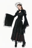 Gothic Revival Velvet Shrug with High Neck, Lace-Cutout Shoulders and Flared Ruffle Sleeves BW172