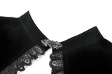 Gothic Revival Velvet Shrug with High Neck, Lace-Cutout Shoulders and Flared Ruffle Sleeves BW172