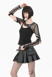 Tech-Punk Elastic Mesh Shrug with Metallic Buckle and Lattice Cutout Sleeves BW182