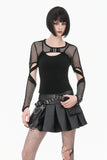 Tech-Punk Elastic Mesh Shrug with Metallic Buckle and Lattice Cutout Sleeves BW182