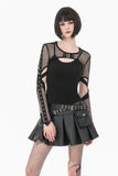 Tech-Punk Elastic Mesh Shrug with Metallic Buckle and Lattice Cutout Sleeves BW182