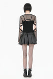 Tech-Punk Elastic Mesh Shrug with Metallic Buckle and Lattice Cutout Sleeves BW182