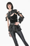 Fallen Stigmata Gothic Punk Cross Zipper One-Sleeve Leather Harness Top BW178