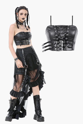 Punk Belted Corset Top with Grommet Lace-Up and Metal Detail CW095