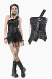 Punk-Inspired Leather Corset with Side Zipper, Eyelet Lacing and Waist Belt CW096