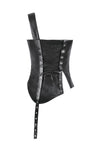 Punk-Inspired Leather Corset with Side Zipper, Eyelet Lacing and Waist Belt CW096