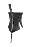 Punk-Inspired Leather Corset with Side Zipper, Eyelet Lacing and Waist Belt CW096