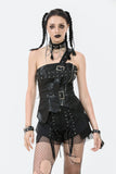 Punk-Inspired Leather Corset with Side Zipper, Eyelet Lacing and Waist Belt CW096