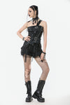 Punk-Inspired Leather Corset with Side Zipper, Eyelet Lacing and Waist Belt CW096