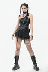 Punk-Inspired Leather Corset with Side Zipper, Eyelet Lacing and Waist Belt CW096