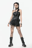 Punk-Inspired Leather Corset with Side Zipper, Eyelet Lacing and Waist Belt CW096
