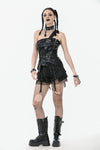 Punk-Inspired Leather Corset with Side Zipper, Eyelet Lacing and Waist Belt CW096