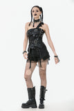 Punk-Inspired Leather Corset with Side Zipper, Eyelet Lacing and Waist Belt CW096