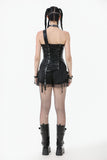 Punk-Inspired Leather Corset with Side Zipper, Eyelet Lacing and Waist Belt CW096