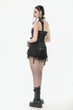 Punk-Inspired Leather Corset with Side Zipper, Eyelet Lacing and Waist Belt CW096