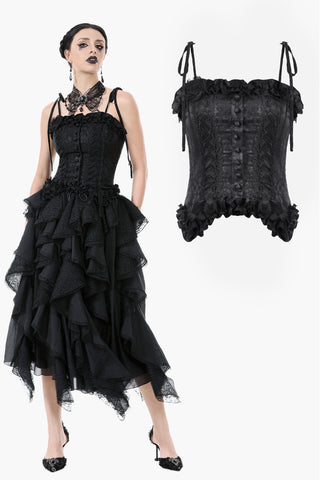 Elegant Floral Jacquard Bustier with Lace & Rose Detail CW097