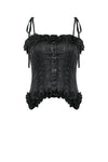 Elegant Floral Jacquard Bustier with Lace & Rose Detail CW097