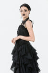 Elegant Floral Jacquard Bustier with Lace & Rose Detail CW097