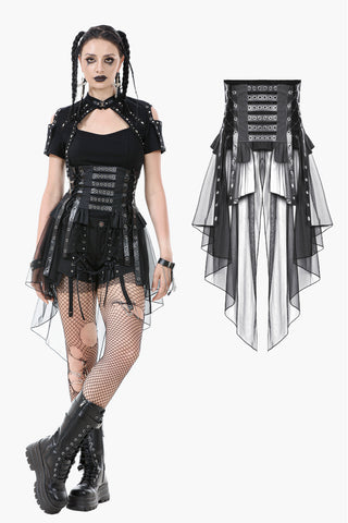 Industrial Grommet Lace-Up High-low Corset with Mesh Hem CW098