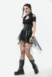 Industrial Grommet Lace-Up High-low Corset with Mesh Hem CW098