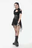 Industrial Grommet Lace-Up High-low Corset with Mesh Hem CW098