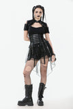 Industrial Grommet Lace-Up High-low Corset with Mesh Hem CW098