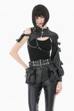 Dark Techwear Multi-Buckle Eyelet Leather Corset with Side Pouches CW103