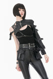 Dark Techwear Multi-Buckle Eyelet Leather Corset with Side Pouches CW103