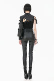 Dark Techwear Multi-Buckle Eyelet Leather Corset with Side Pouches CW103
